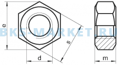 Схема гайки шестигранной ISO 4032 A2 A4